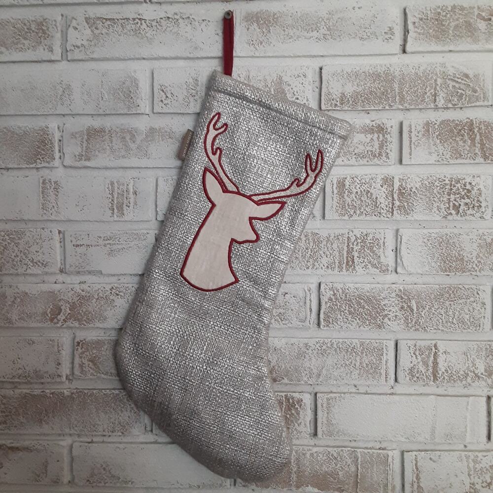Allen+Roth Christmas Stocking Deer Faux Metallic Finish Velveteen & Embroidered